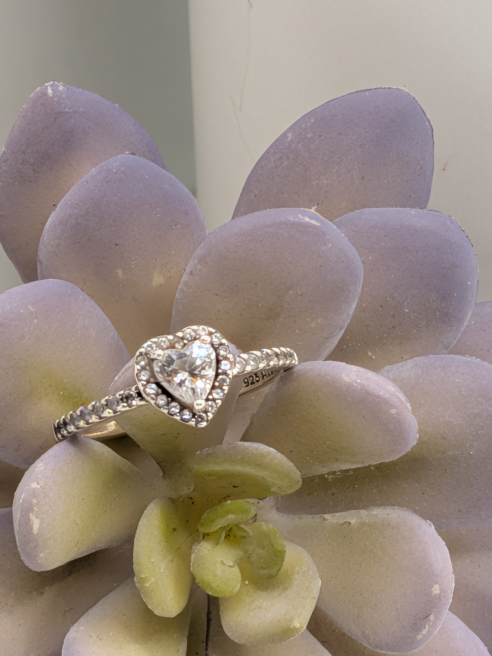 Pandora Heart Halo Solitaire Ring Sz 7